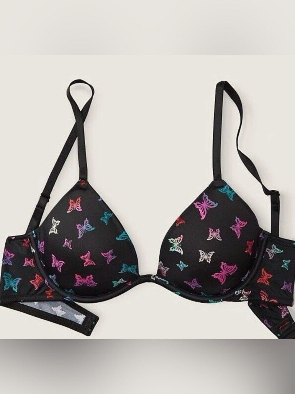 PINK Victorias Secret Black Butterfly Print Lightest Lined Bra